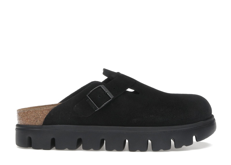 Birkenstock Boston Chunky Suede Black Black Sole (Narrow) (Women's)