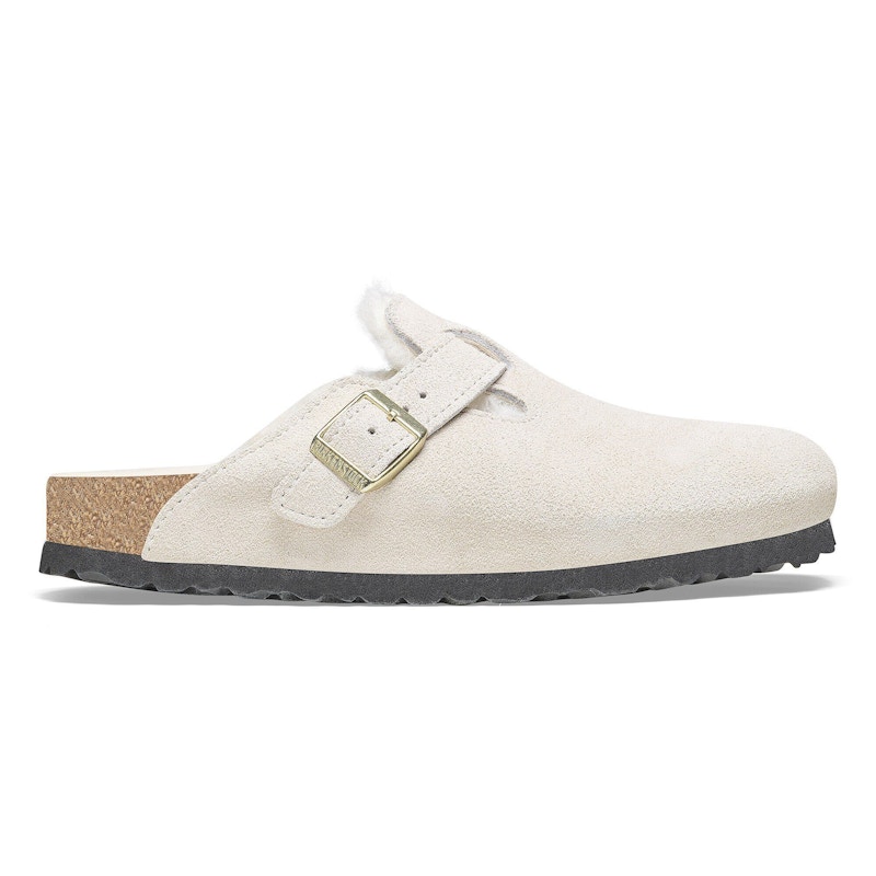Men's Birkenstock Boston Shearling Suede Leather Sneakers in Antique White
