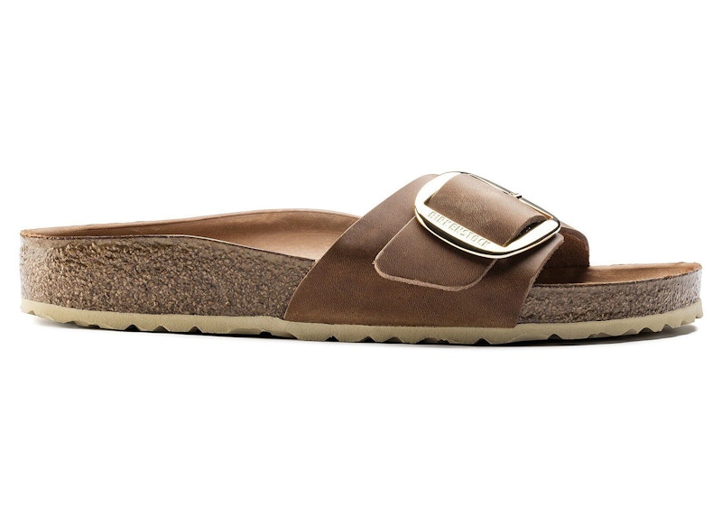 Pre-owned Birkenstock Men's Madrid Big Buckle Oiled Leather Sneakers In Cognac In Brown