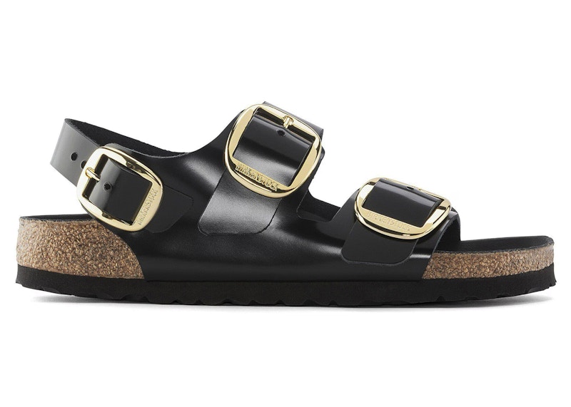 Birkenstock Milano Big Buckle Natural Leather Patent High Shine Black