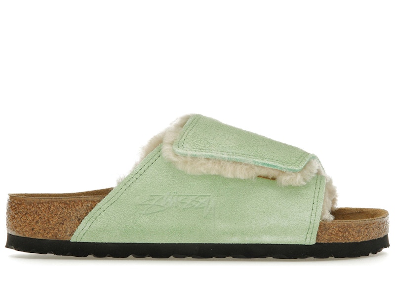 Pre-owned Birkenstock Solana Shearling Slide Stussy Sneakers In Washed Green