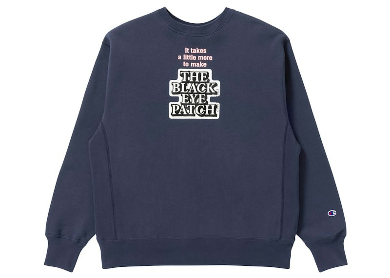 BlackEyePatch x Champion Reverse Wave OG Logo Crewneck Dark Navy