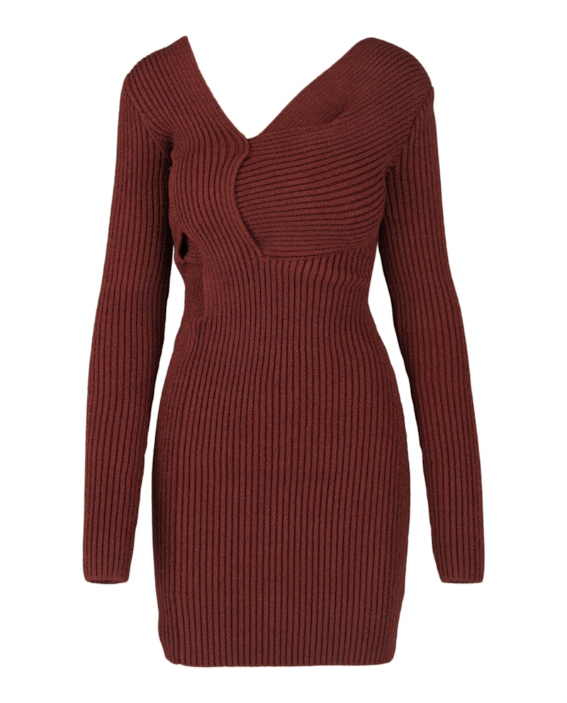 Bottega Veneta Asymmetrical V-Neck Sweater Dress Rust - US