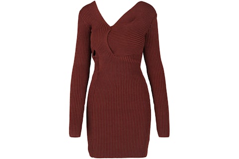 Bottega Veneta Asymmetrical V-Neck Sweater Dress Rust - US Bottega Veneta Asymmetrical V-Neck Sweater Dress Rust - US