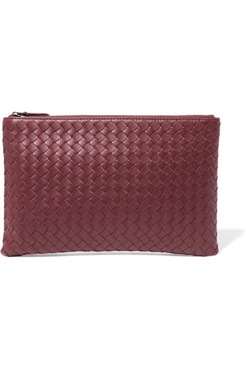 Bottega Veneta Biletto Pouch Nappa Intrecciato Lambskin Medium Burgundy in  Leather with Silver-tone – DE