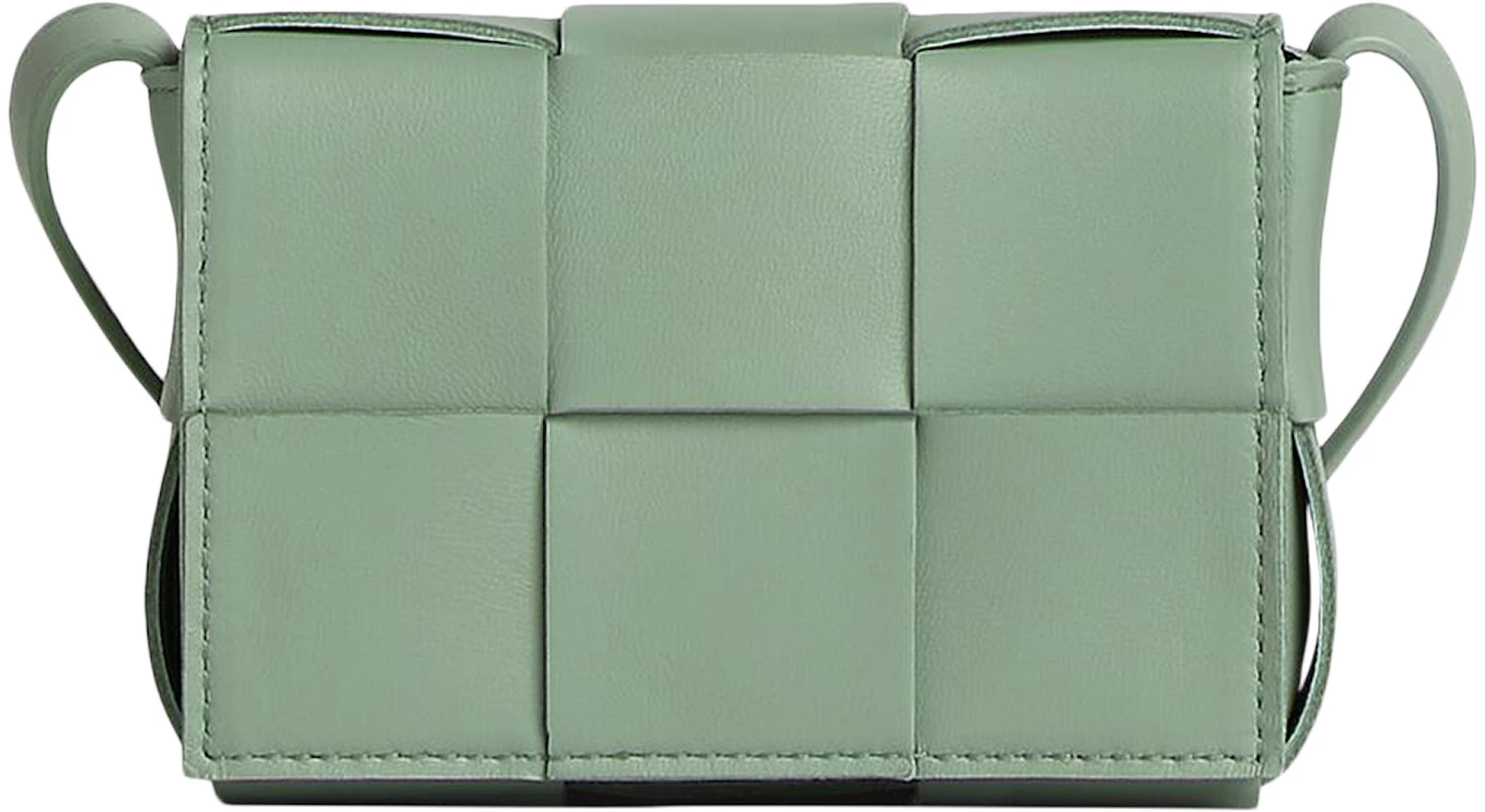 Cassette Small Intreccio Leather Crossbody Bag in Green - Bottega Veneta