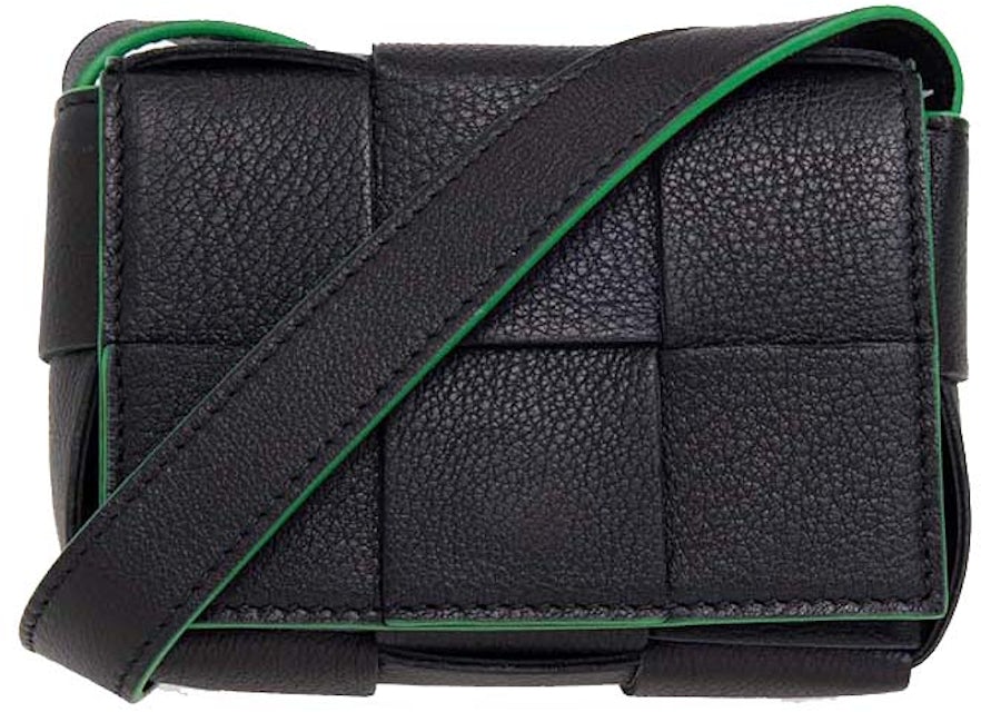Bottega Veneta Black Cassette Mini Intreccio Leather Crossbody Bag