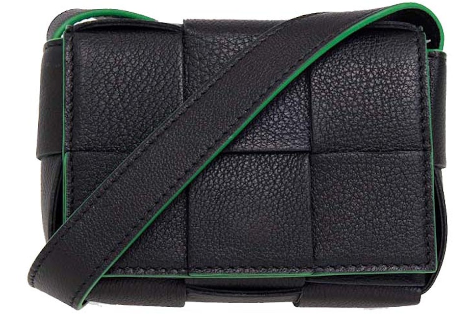 Cassette Small Intreccio Leather Crossbody Bag in Green - Bottega Veneta