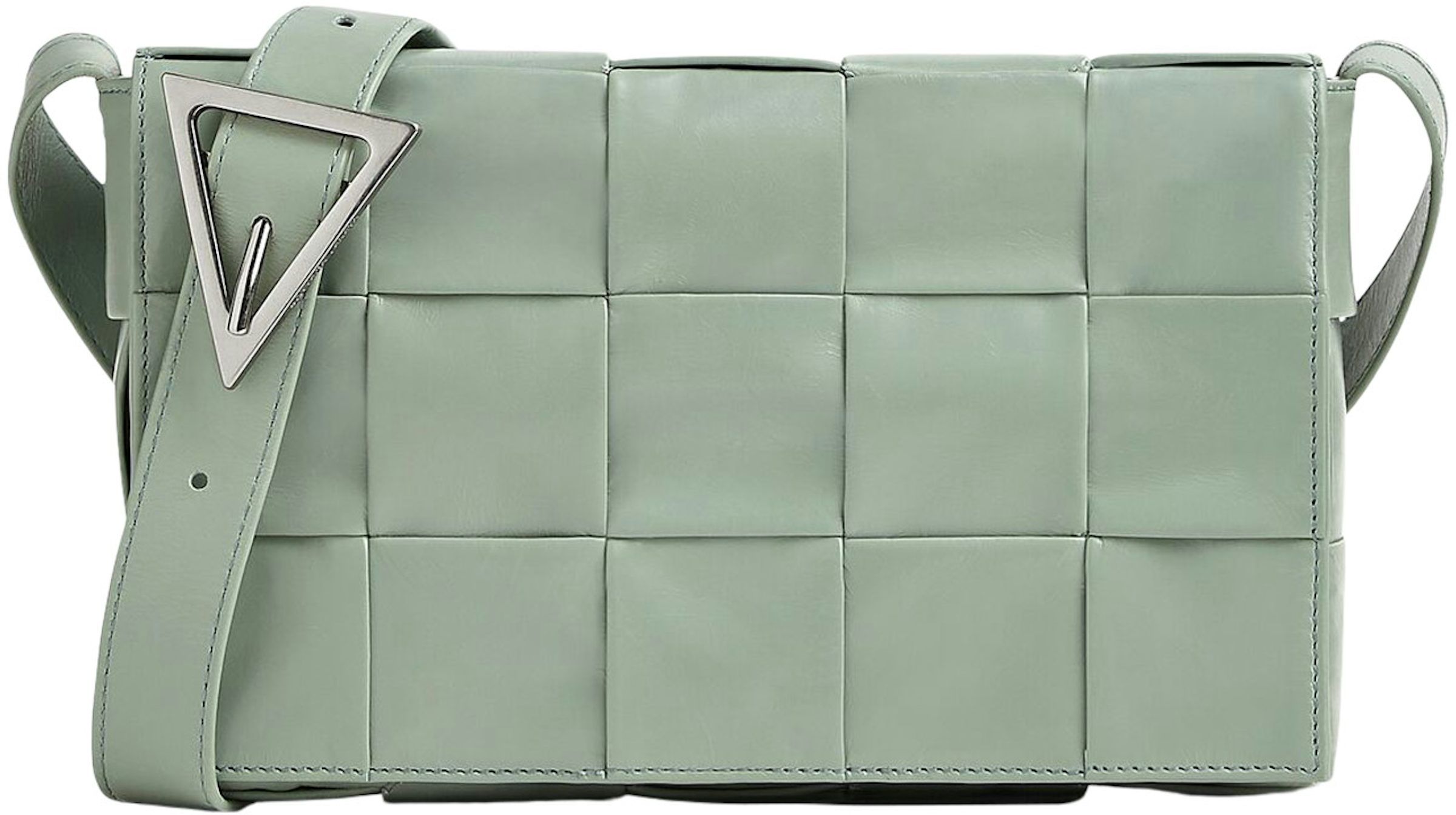 Bottega Veneta Cassette Crossbody Bag Medium Intreccio Sage Green in  Calfskin Leather with Silver-tone - US