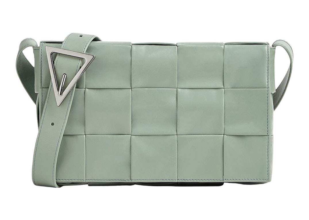 Pre-owned Bottega Veneta Cassette Crossbody Bag Medium Intreccio Sage Green