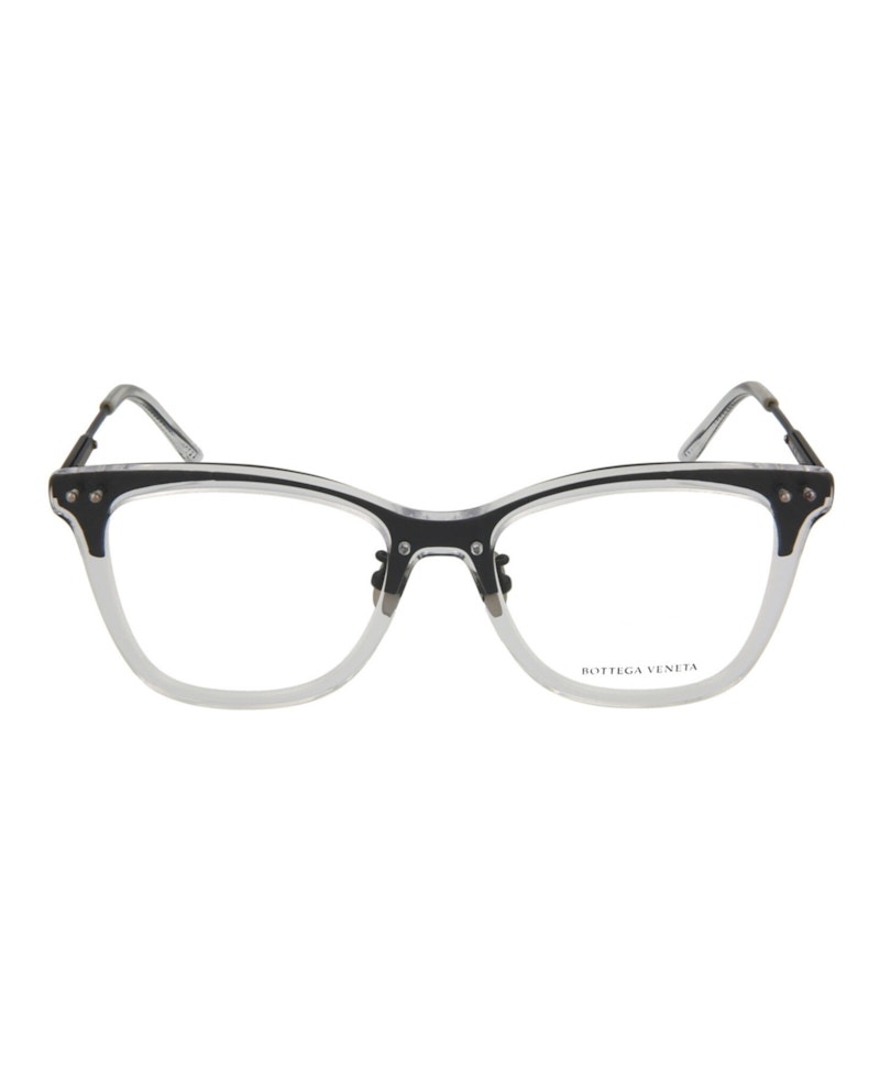 Pre-owned Bottega Veneta Women's  Cat Eyeframe Acetate Optical Frames In Crystal Black Transparent (bv0145o/300