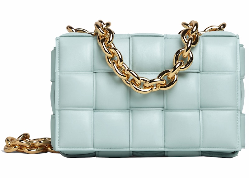 Bottega Veneta Chain Cassette Padded Intreccio Shoulder Bag Teal Washed