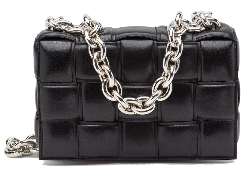 Bottega Veneta Chain Cassette Silver tone Crossbody Bag Black in Lambskin Leather GB