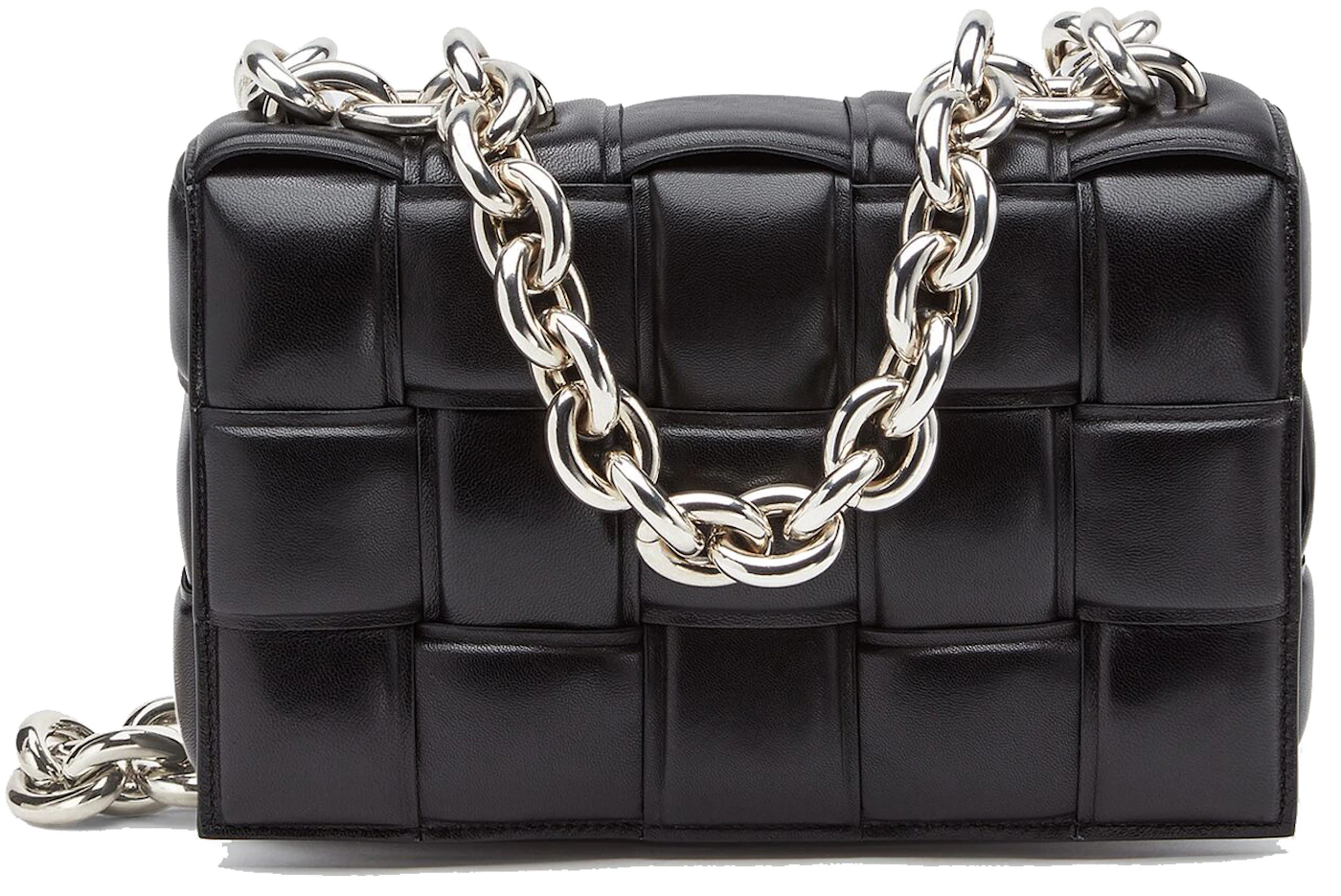 Bottega Veneta Chain Cassette Silver-tone Crossbody Bag Black in Lambskin  Leather - US