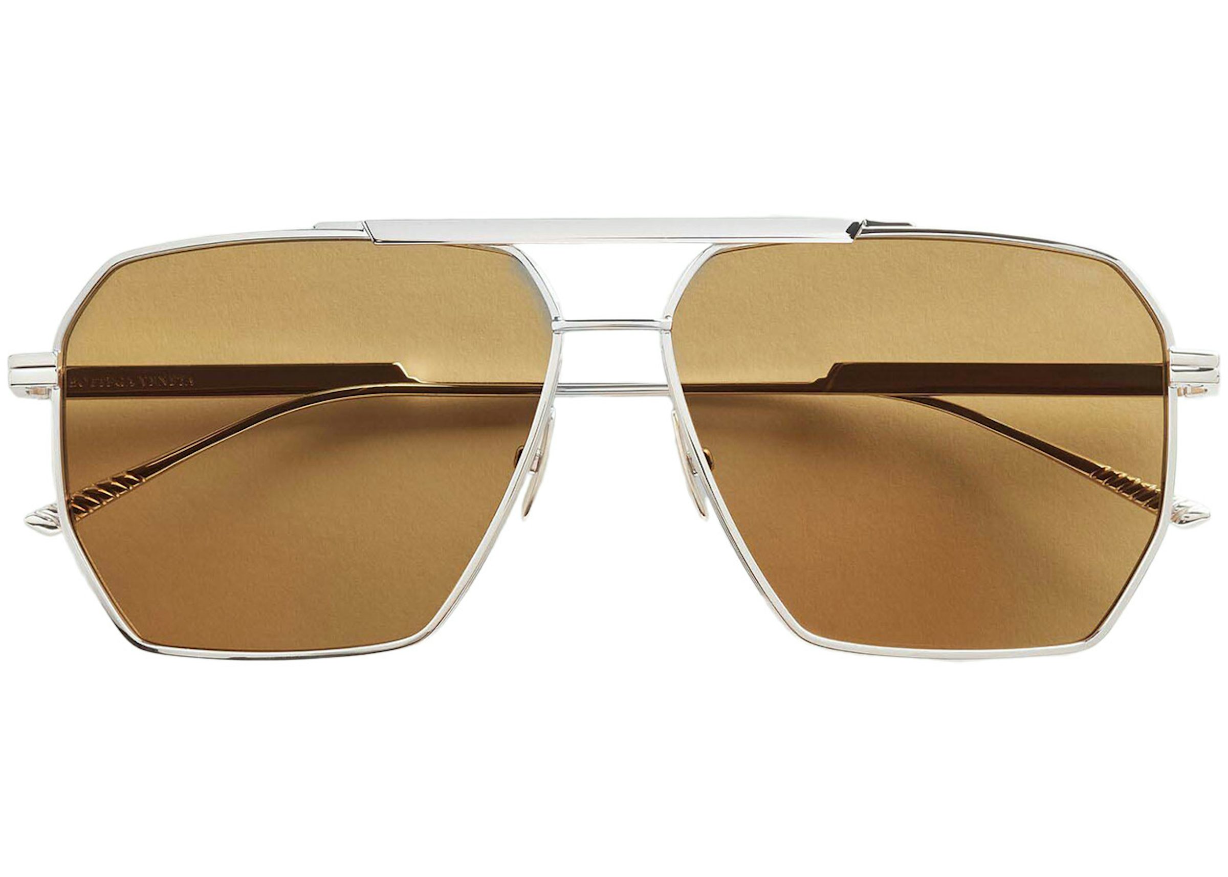 Bottega Veneta Classic Aviator Sunglasses Silver/Brown (590248V44501398) in  Acetate/Metal - US