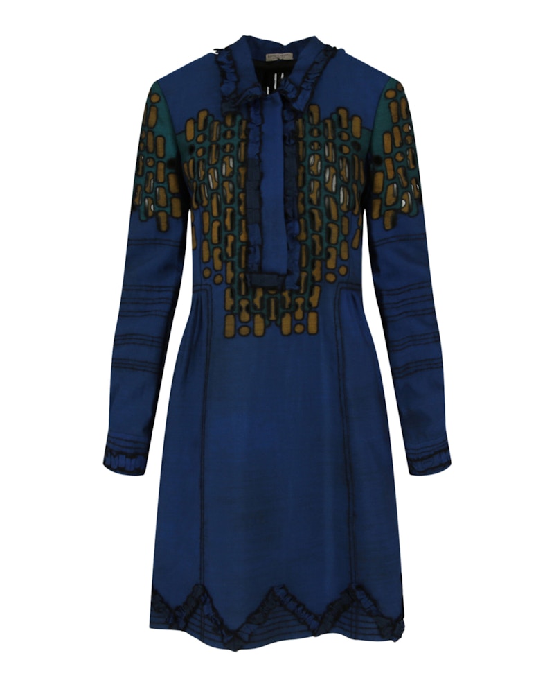 Pre-owned Bottega Veneta Women's  Collared Pattern Dress In Bluette