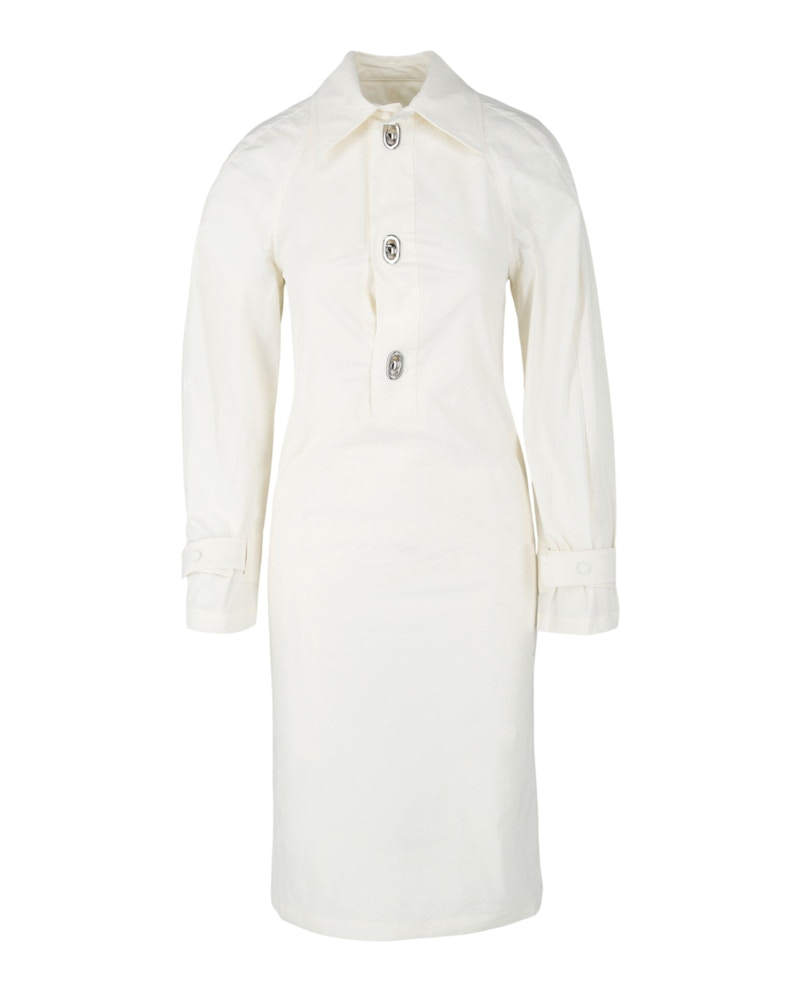 Pre-owned Bottega Veneta Women's  Collared Shirt Dress In Chalk In Gray