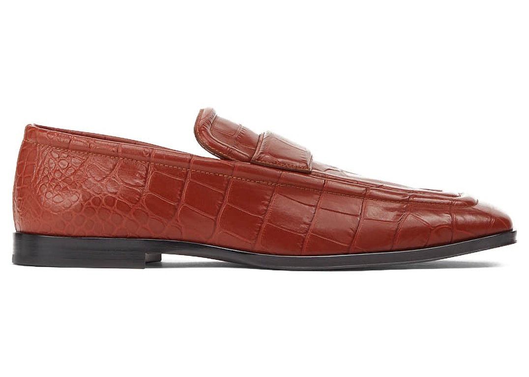 Pre-owned Bottega Veneta Croc-effect Leather Loafer Brown