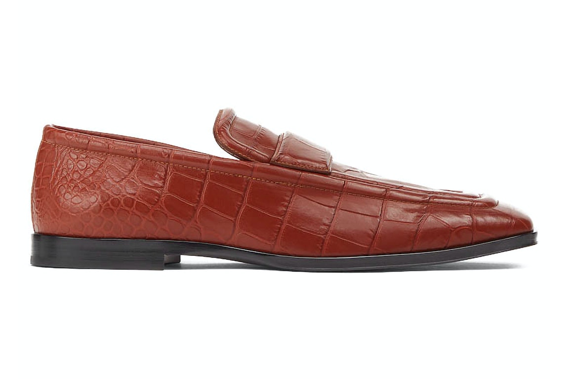 Pre-owned Bottega Veneta Croc-effect Leather Loafer Brown