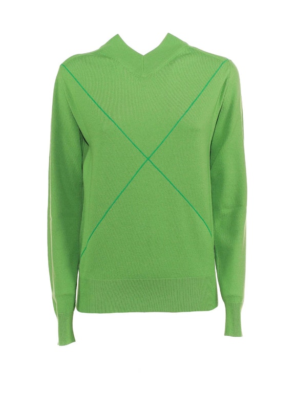 Pre-owned Bottega Veneta Cross Printed V-neck Sweater Green