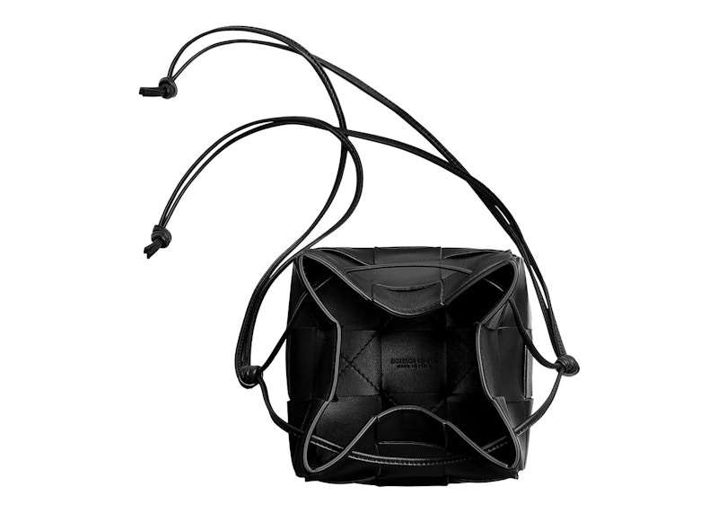 Bottega Crossbody Bucket Bag Small Intreccio Black in Lambskin