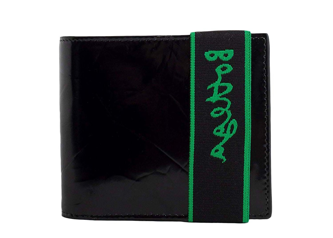 Pre-owned Bottega Veneta Elastic Band Bi-fold Wallet Black / Green