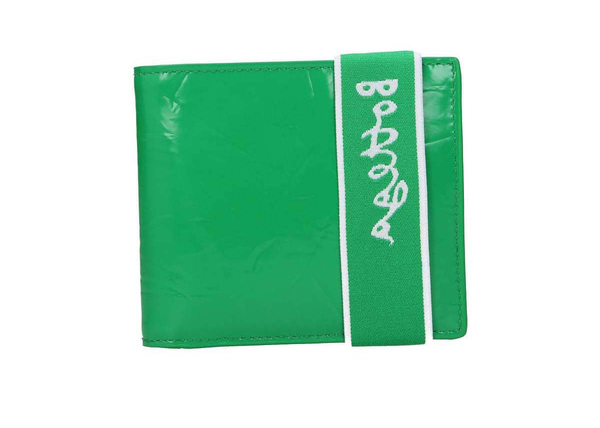 Bottega Veneta Elastic Band Bi-fold Wallet Green / White in Leather 