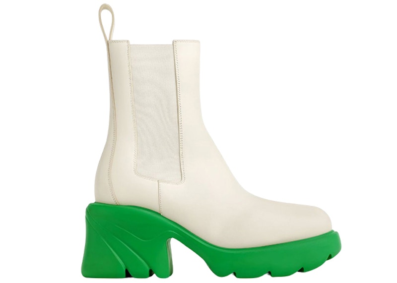 Pre-owned Bottega Veneta Flash Shearling Ankle Boot Parakeet (women's) Sneakers In White/green In Multi