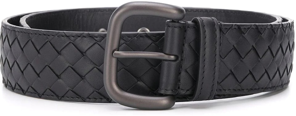 Handwoven black leather belt