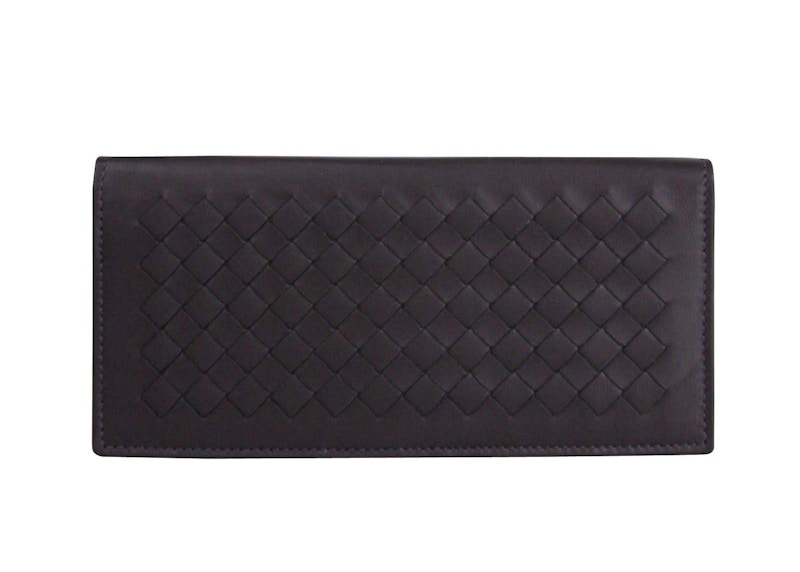 BOTTEGA VENETA★Dark Plum Leather Intercciaco Long Wallet Bottega Veneta Men's Intercciaco Long Bifold Dark Plum Wallet