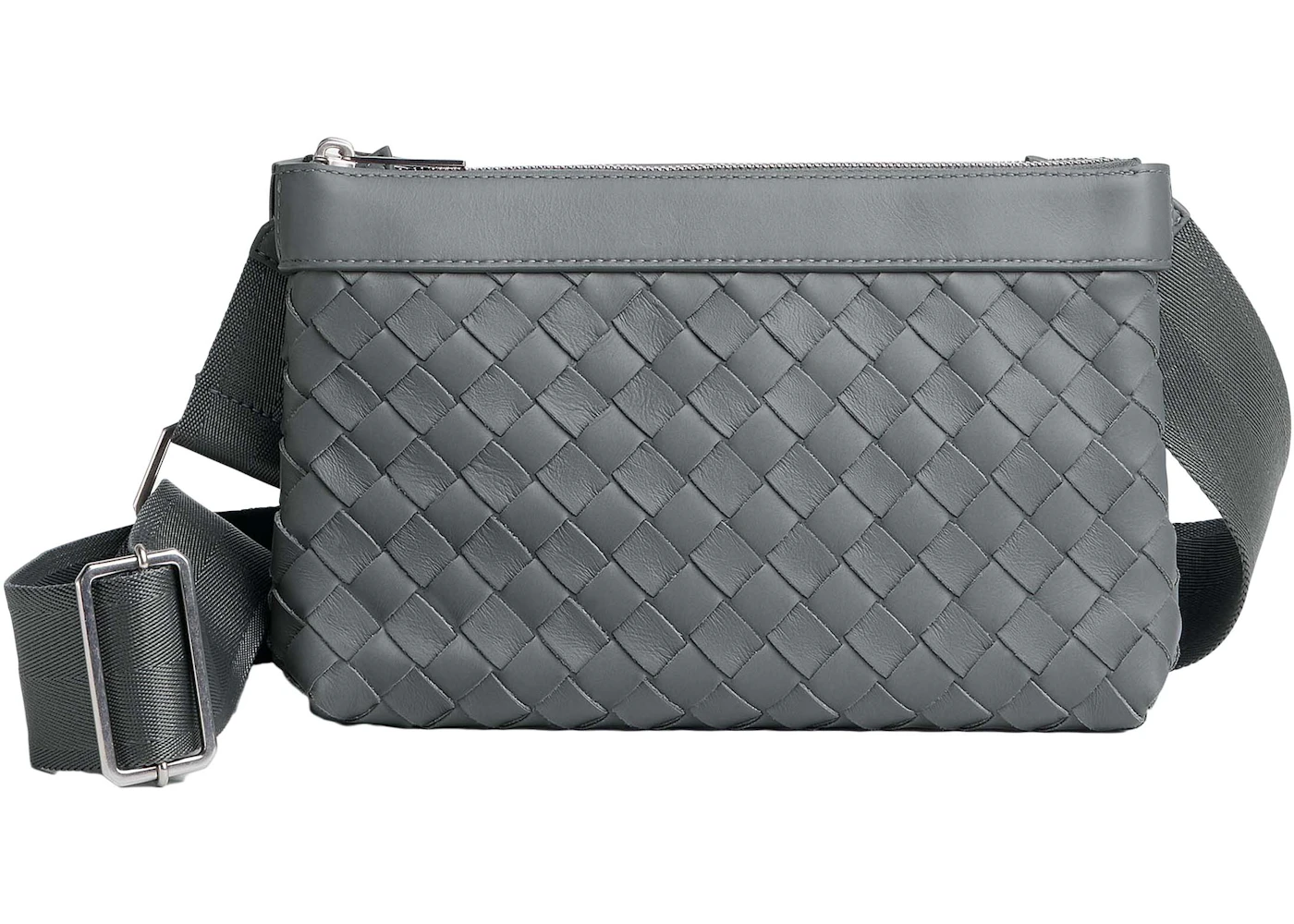 Bottega Veneta Intrecciato Duo Crossbody Thunder in Leather with