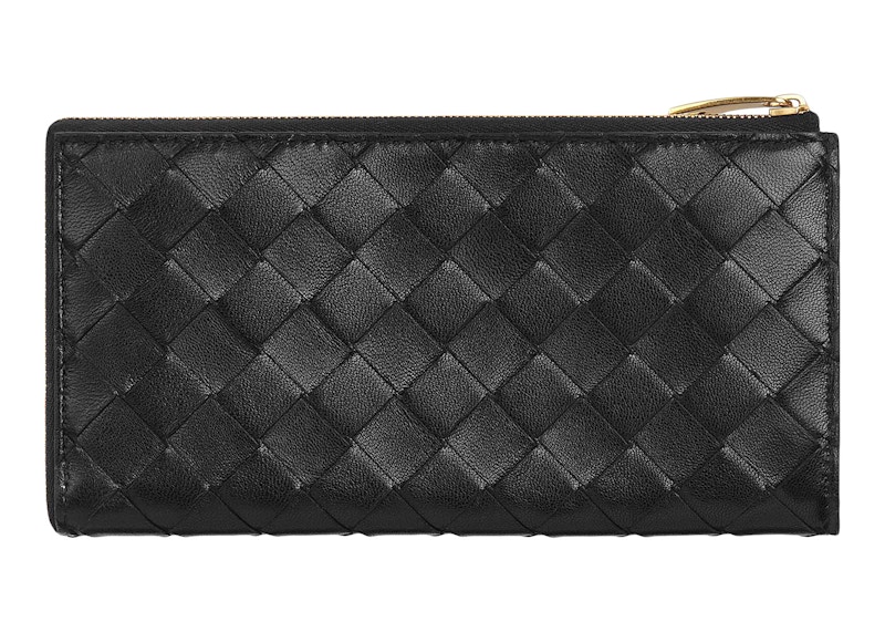 Pre-owned Bottega Veneta Women's  Intrecciato L Zip Around Wallet In Black