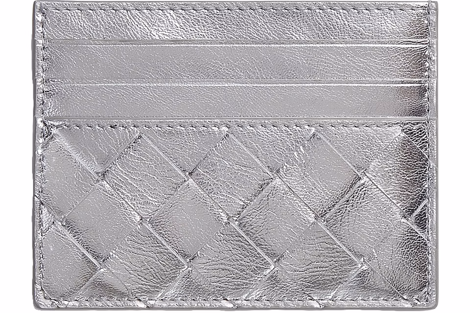 Bottega Veneta Intrecciato Laminated Credit Card Case Silver