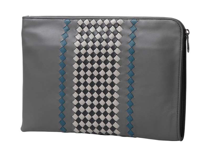 【代引き不可】 Intrecciato Veneta Bottega Leather in Grey Bag Clutch 靴