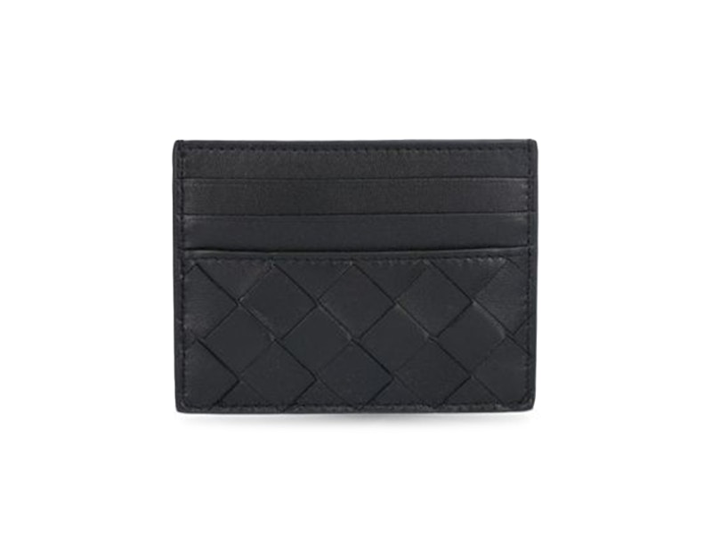 Pre-owned Bottega Veneta Women's Intrecciato Weave (6 Slot) Wallet In Black