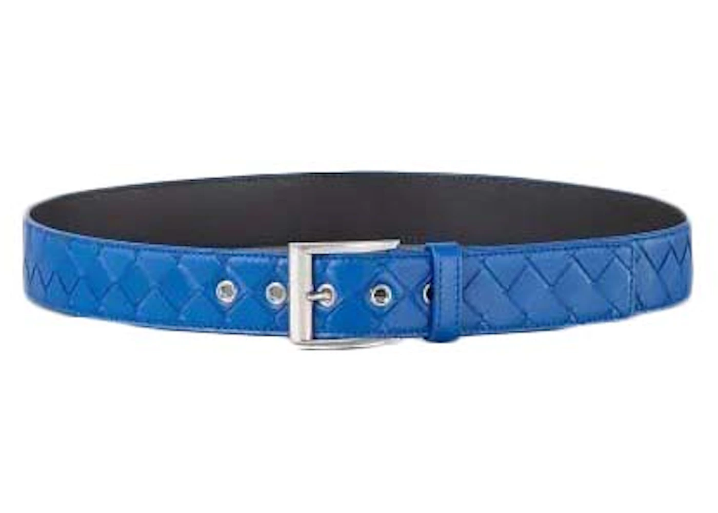 Bottega Veneta Intrecciato Weave Belt Blue Silver in Leather - US