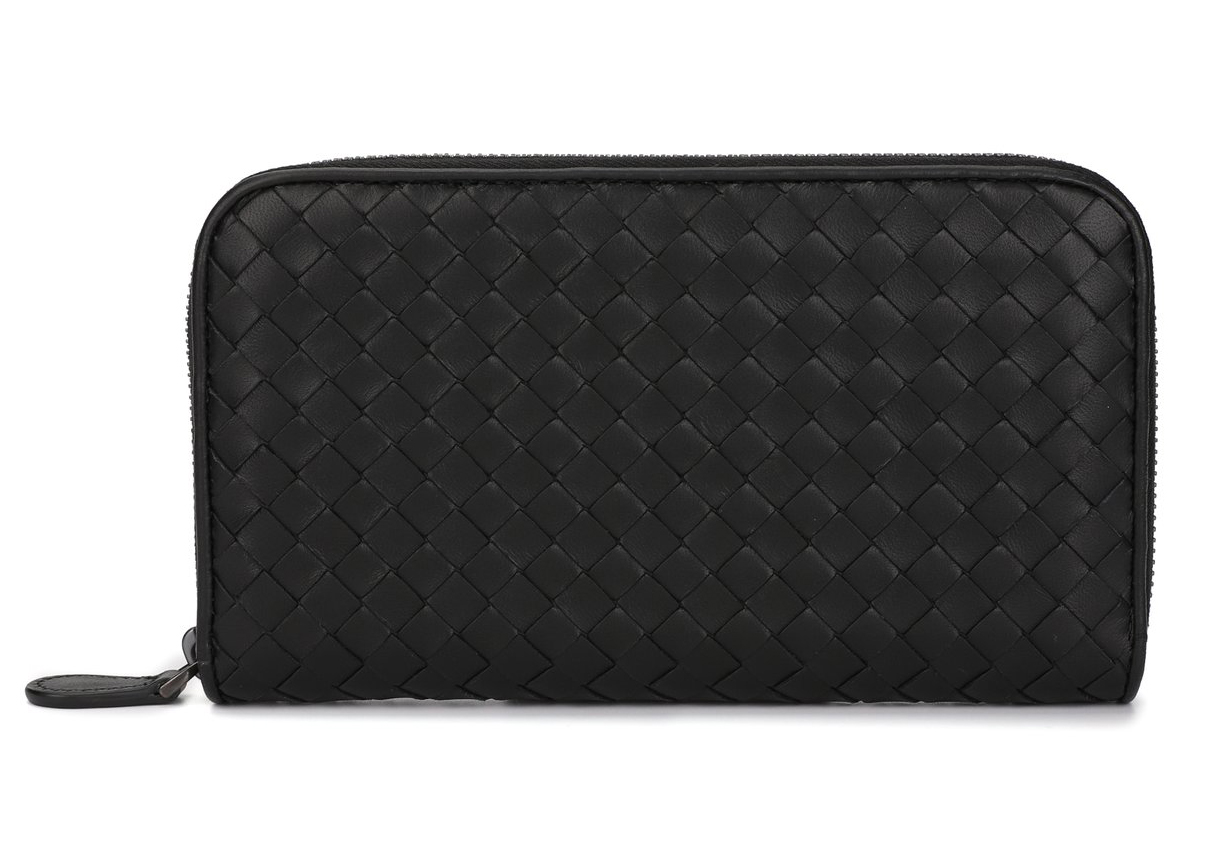 Bottega Veneta Intrecciato Weave Zip-Around Wallet Black