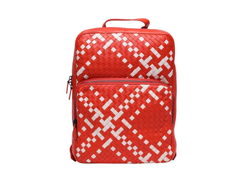Pre-owned Bottega Veneta Men's Intrecciato Woven Backpack In Red