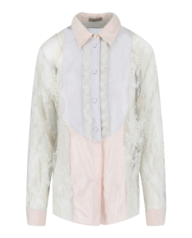 Pre-owned Bottega Veneta Women's  Lace Patterned Blouse In White