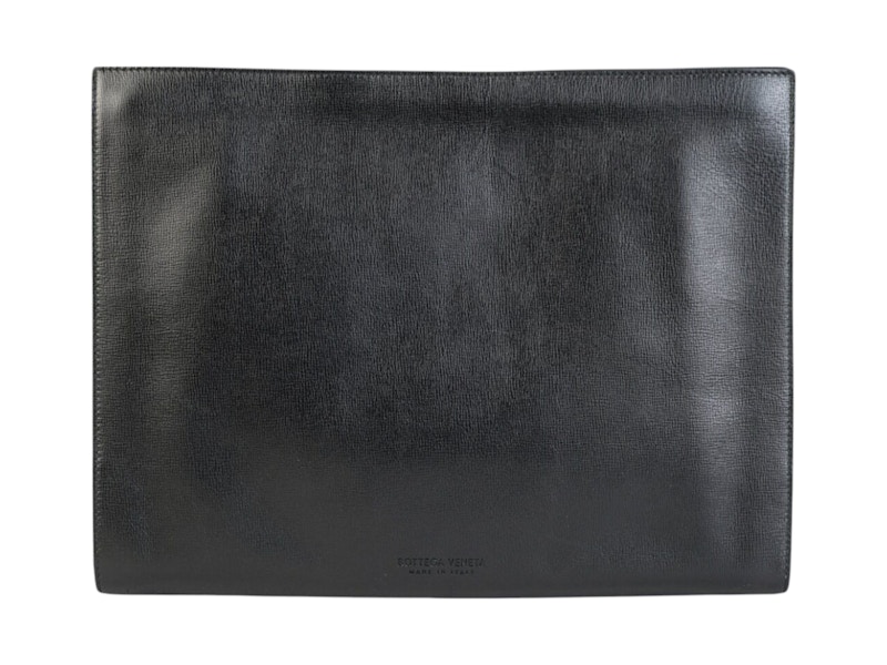 Bottega Veneta Leather Document Case Wristlet Black in