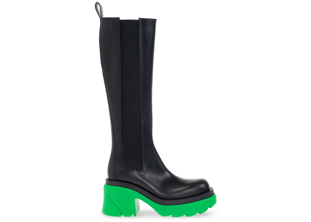 Pre-owned Bottega Veneta Leather Heel Boot Black Green (women's) In Black/green