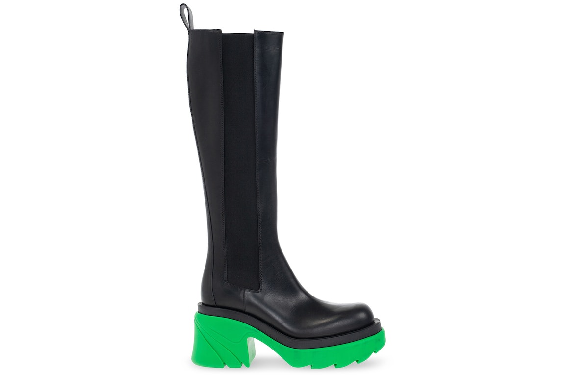 Pre-owned Bottega Veneta Leather Heel Boot Black Green (women's) In Black/green