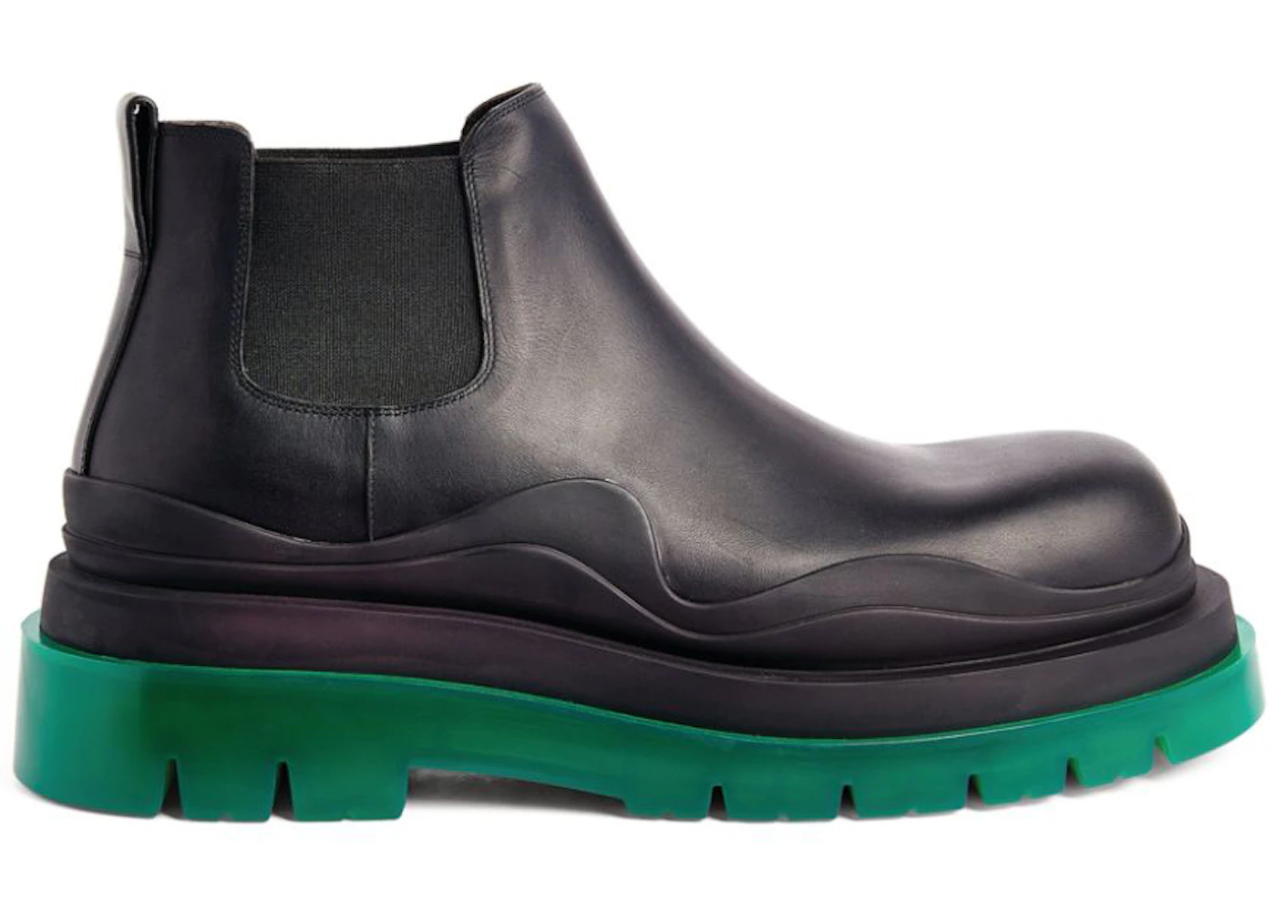 Bottega Veneta Leather Tire Chunky Sole Ankle Chelsea Boot Black