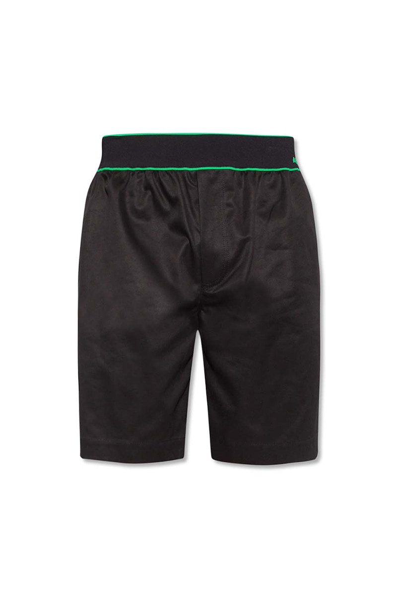 Pre-owned Bottega Veneta Men's Logo Elastic Waist Shorts In Black/green