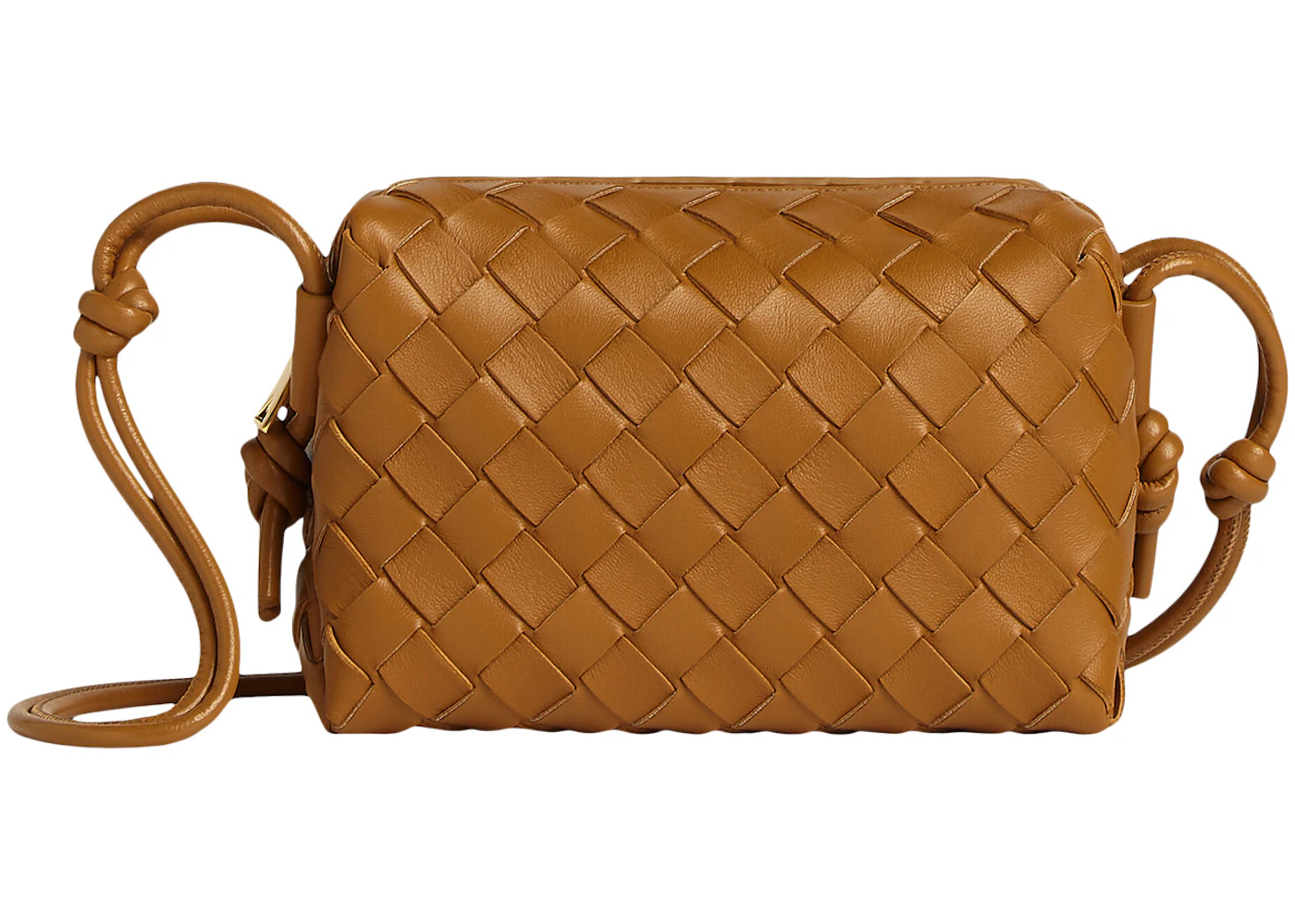 Bottega Veneta Loop Camera Bag Mini Intrecciato Camel in Lambskin