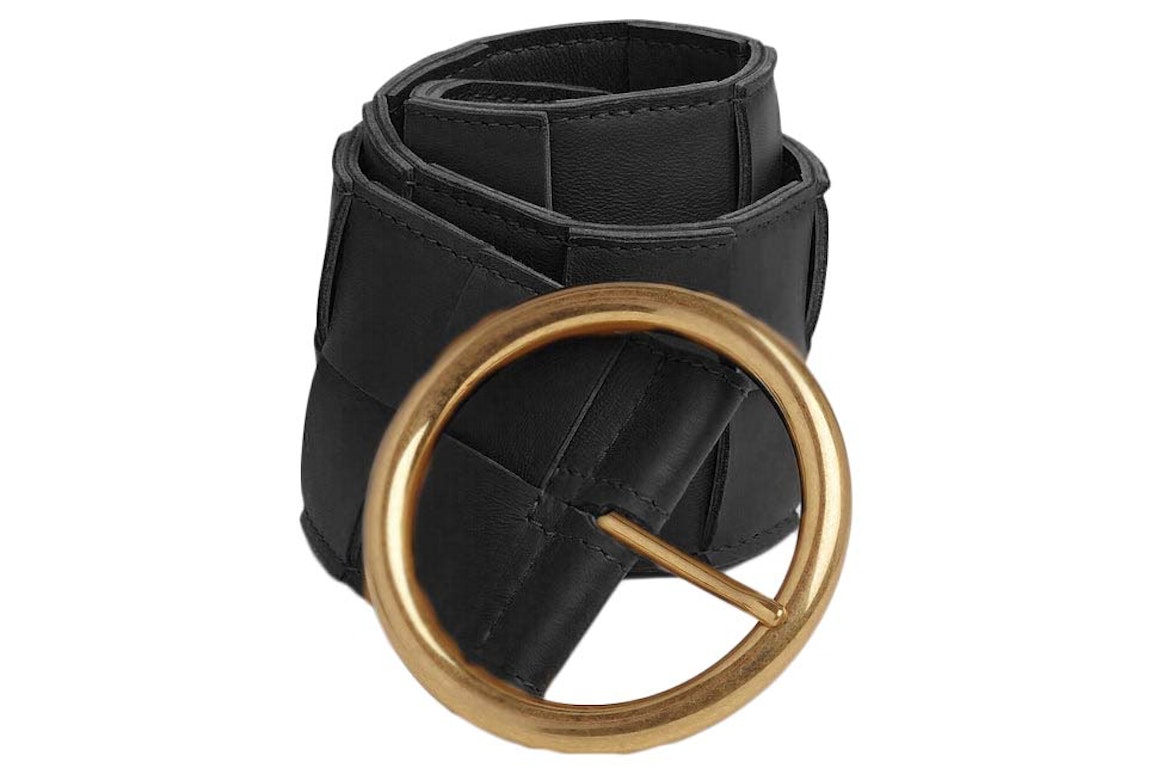 Pre-owned Bottega Veneta Maxi Intreccio Belt Black/gold