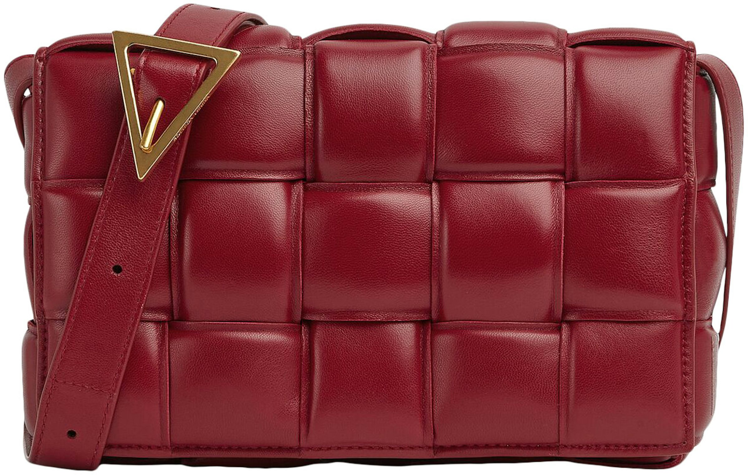 Bottega Veneta Padded Intreccio Cassette Crossbody Bag Dark Red in Lambskin  Leather with Gold-tone - US