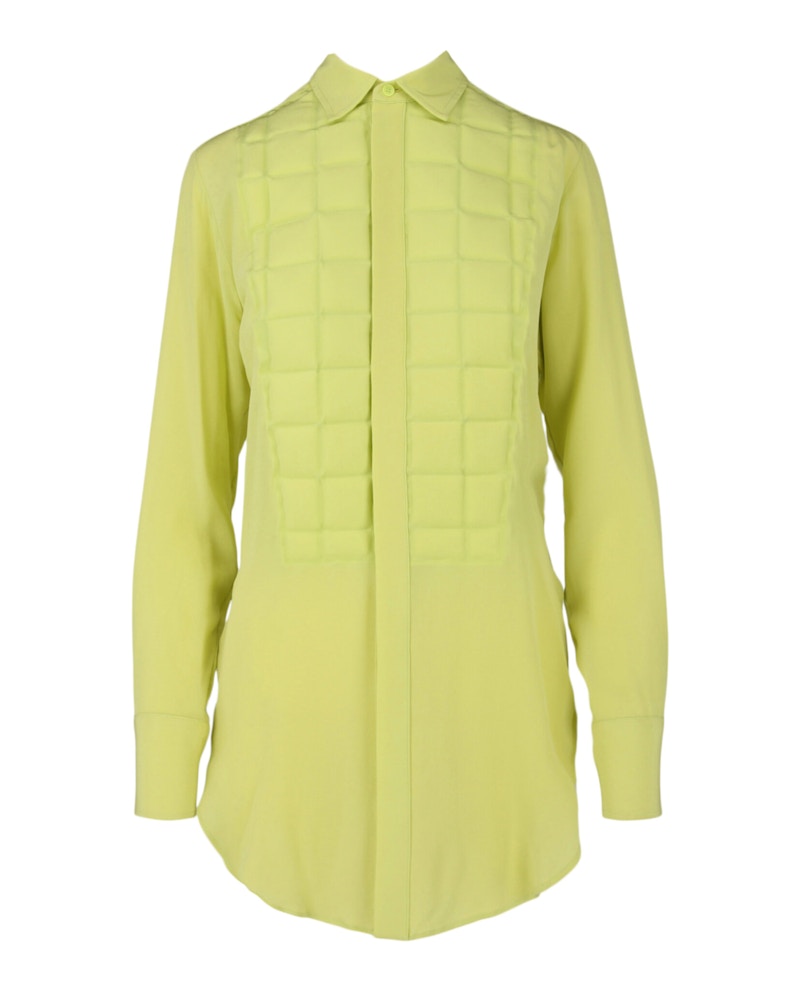 Pre-owned Bottega Veneta Women's  Quilted Plastron Detailed Tuxedo Shirt In Acid Yellow