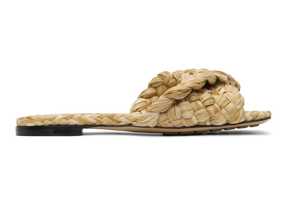 美品 BOTTEGA VENETA ボッテガヴェネタ Raffia Stretch Flat Sandals