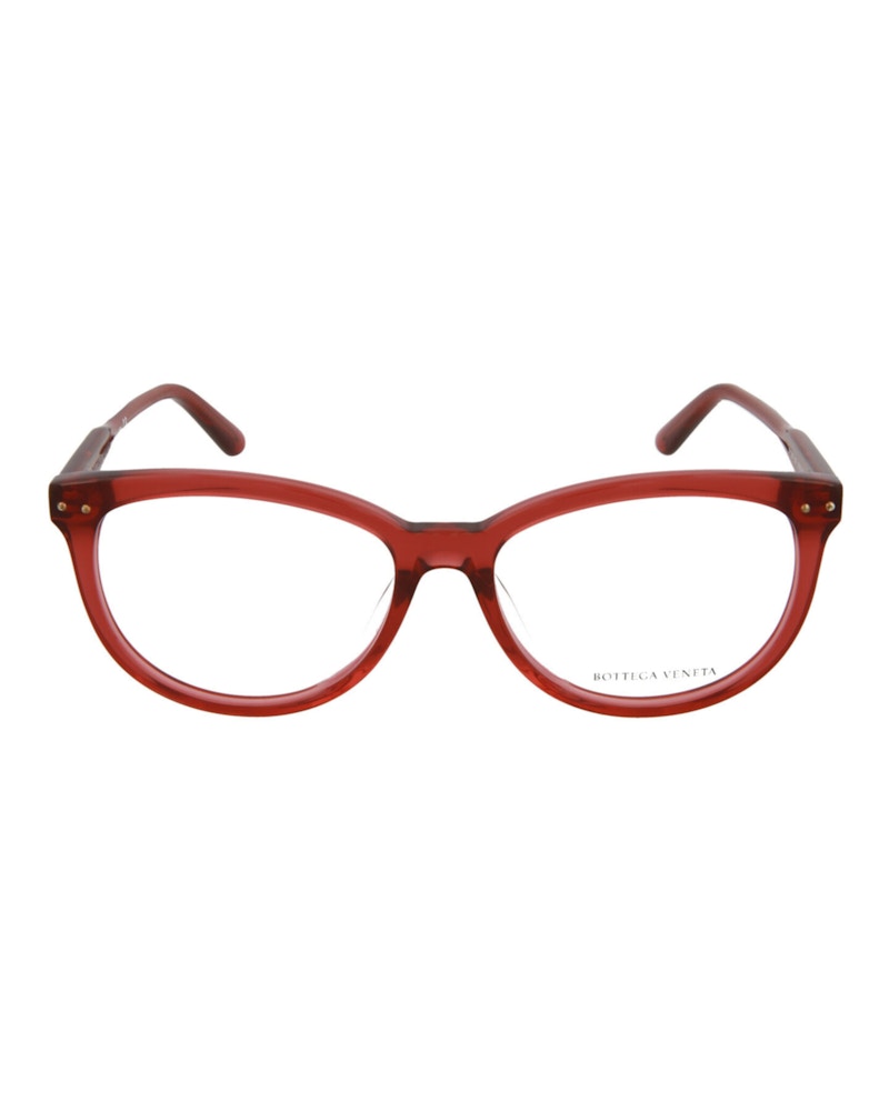 Pre-owned Bottega Veneta Women's  Roundframe Acetate Optical Frames In Red Red Transparent (bv0196o/30002991/00